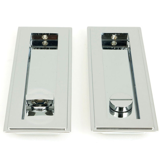 Art Deco Rectangular Pull Privacy Set - Polished Chrome