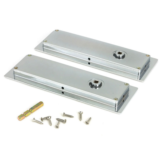 Art Deco Rectangular Pull Privacy Set - Polished Chrome