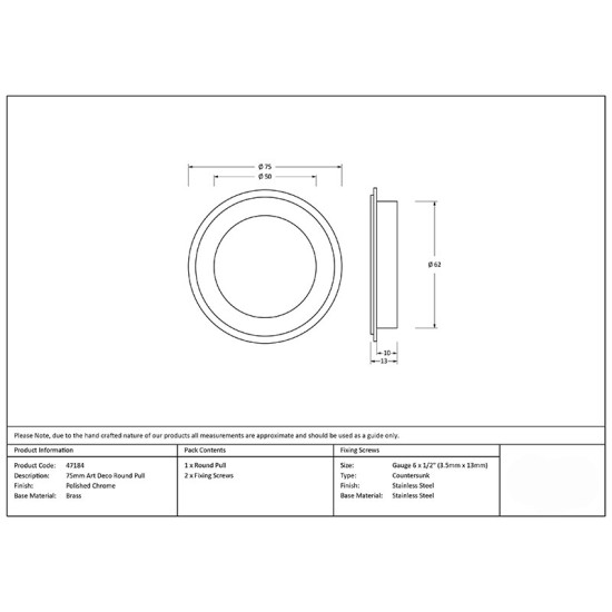 Art Deco Round Pull - Polished Chrome