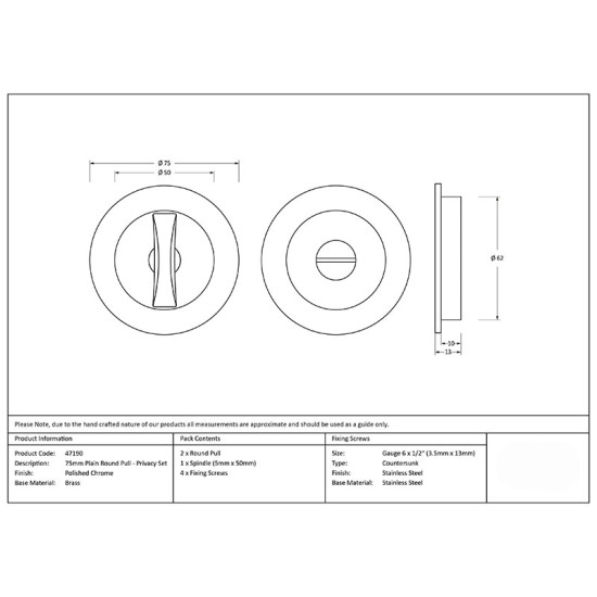 Plain Round Pull Privacy Set - Polished Chrome