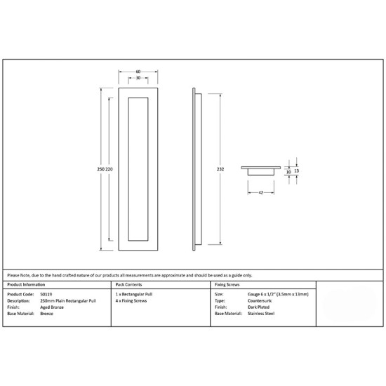 Plain Rectangular Pull - Aged Bronze