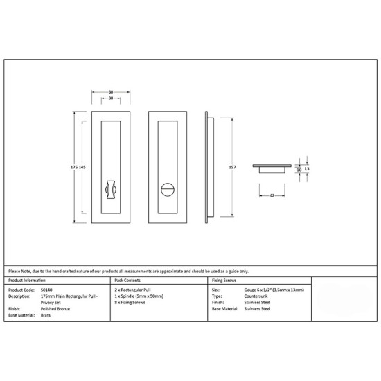 Plain Rectangular Pull Privacy Set - Polished Bronze