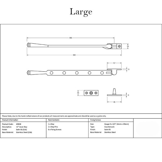Satin Marine Stainless Steel Avon Casement Stay