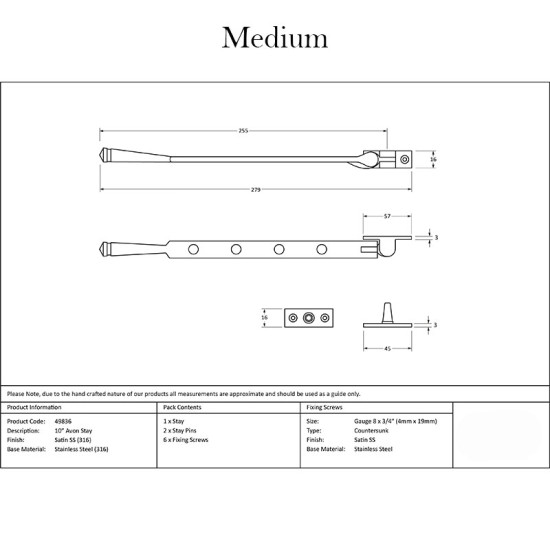 Satin Marine Stainless Steel Avon Casement Stay