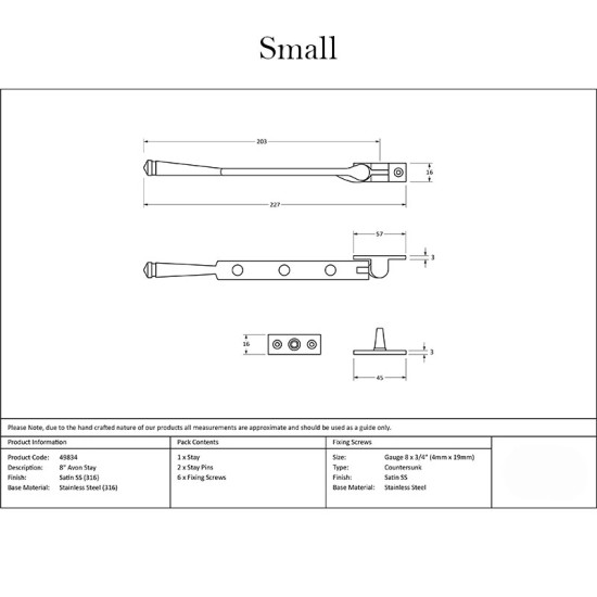 Satin Marine Stainless Steel Avon Casement Stay