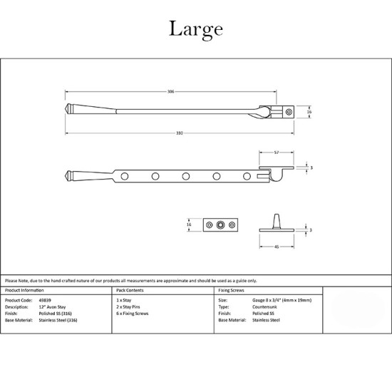 Polished Marine Stainless Steel Avon Casement Stay