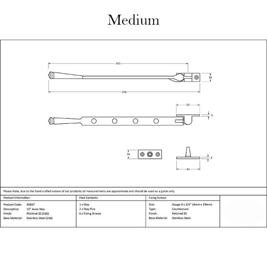 Polished Marine Stainless Steel Avon Casement Stay