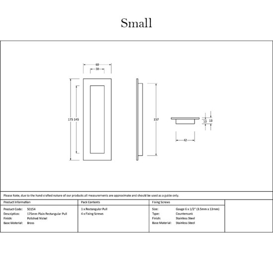 Plain Rectangular Pull - Polished Nickel