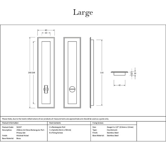 Art Deco Rectangular Pull Privacy Set - Polished Nickel