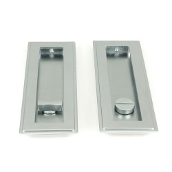 Art Deco Rectangular Pull Privacy Set - Satin Chrome
