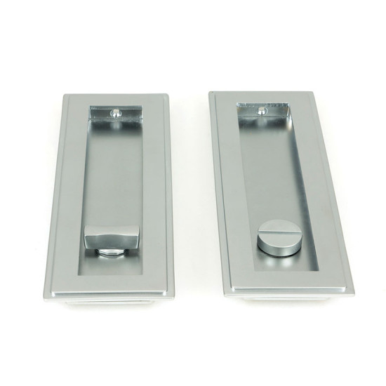 Art Deco Rectangular Pull Privacy Set - Satin Chrome