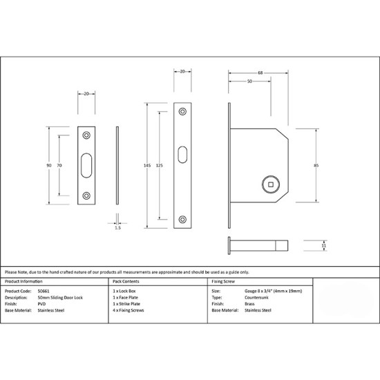 50mm Sliding Door Lock - PVD Finish