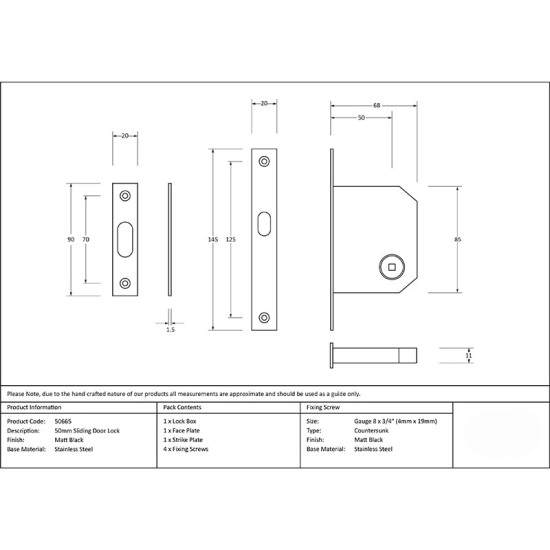 50mm Sliding Door Lock - Matt Black