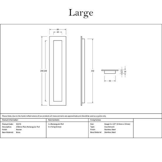 Blacksmith Pewter Patina Plain Rectangular Pull