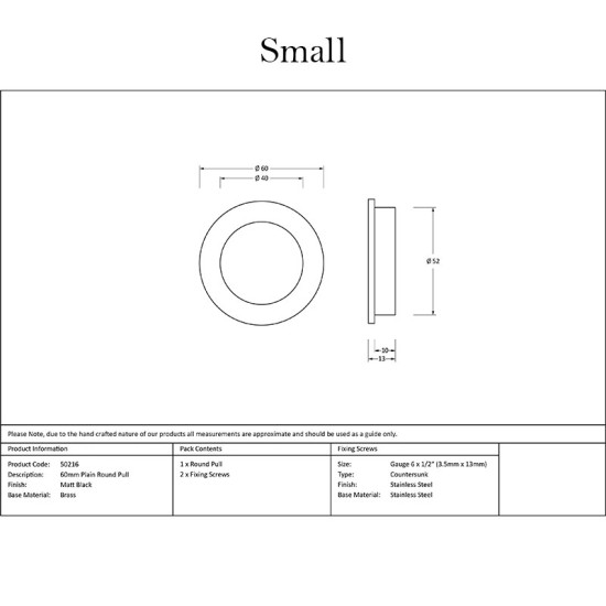 Plain Round Pull - Matt Black