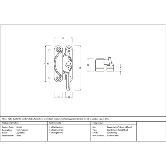 Fitch Fastener - Aged Brass