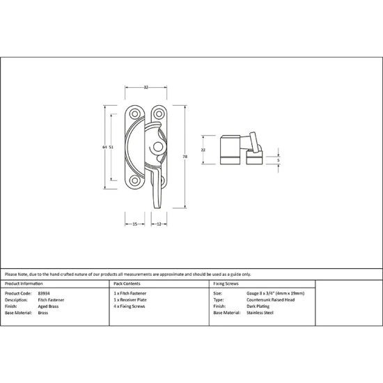 Fitch Fastener - Aged Brass