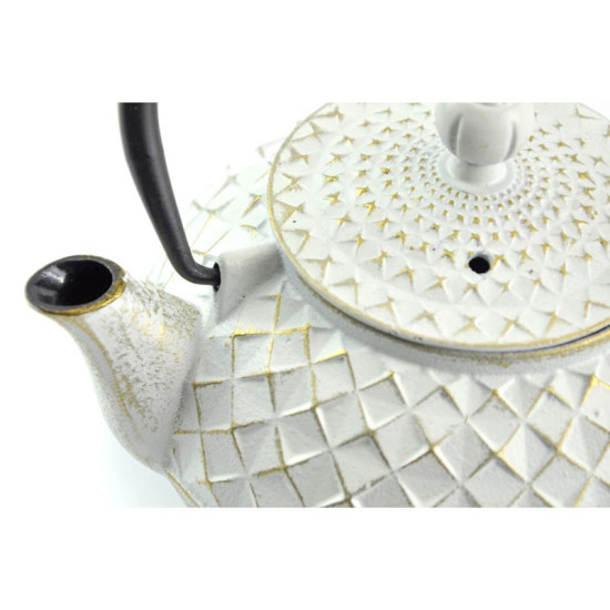 Japanese Cast Iron Tea Pot For One - Ivory and Gold