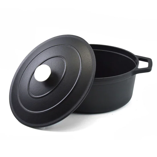 Matt Black Enamelled Oval Cast Iron Casserole Cooking Pot