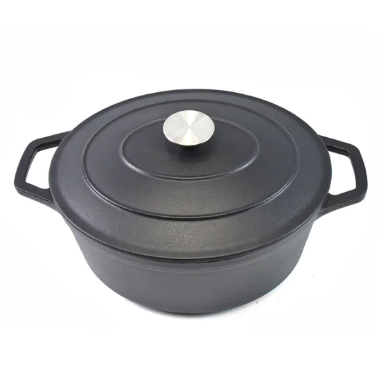 Matt Black Enamelled Oval Cast Iron Casserole Cooking Pot