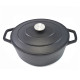 Matt Black Enamelled Oval Cast Iron Casserole Cooking Pot