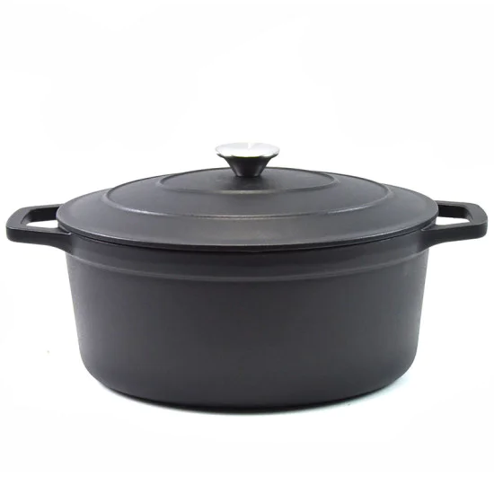 Matt Black Enamelled Oval Cast Iron Casserole Cooking Pot