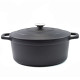 Matt Black Enamelled Oval Cast Iron Casserole Cooking Pot