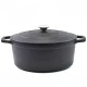 Matt Black Enamelled Oval Cast Iron Casserole Cooking Pot