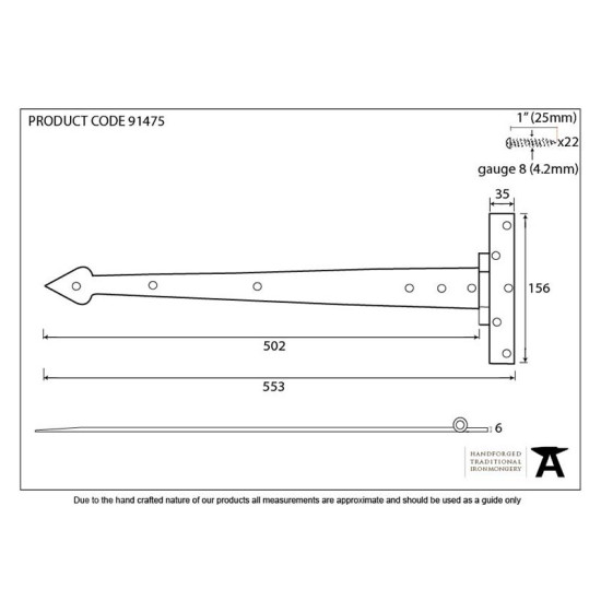 Blacksmith External Beeswax Arrow Head Door Hinges