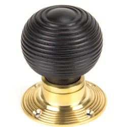 Cottage Ebony Knob Set with Polished Brass Roses
