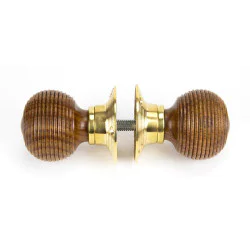 Cottage Rosewood Knob Set with Polished Brass Roses