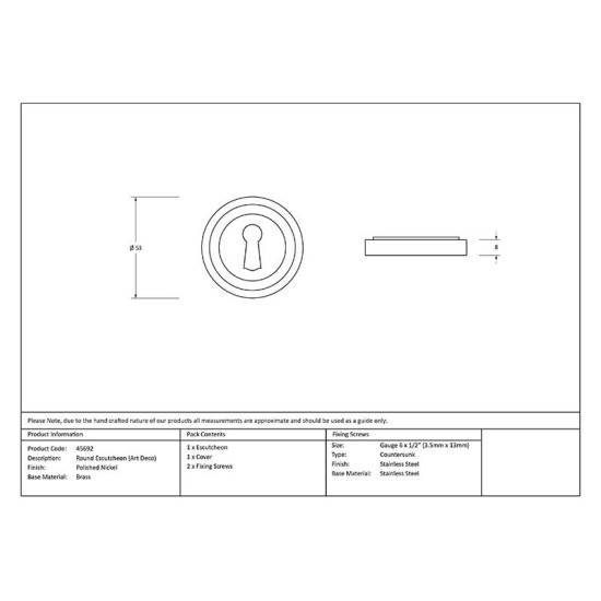 Polished Nickel Art Deco Round Escutcheon