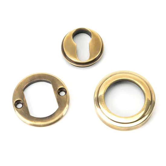 Aged Brass Art Deco Round Euro Escutcheon