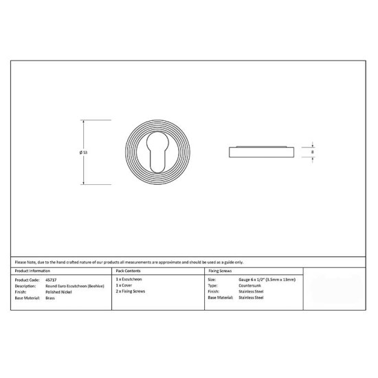 Polished Nickel Beehive Round Euro Escutcheon