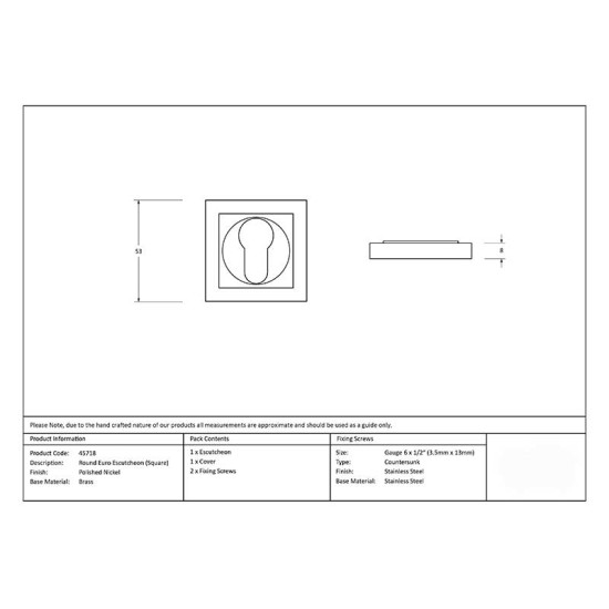 Polished Nickel Square Euro Escutcheon