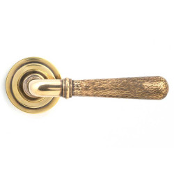 Hammered Newbury Lever on Art Deco Rose Set - Aged Brass