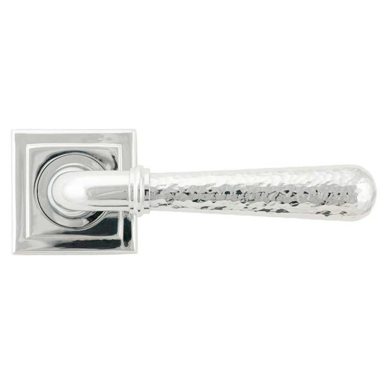 Hammered Newbury Lever on Square Rose Set - Polished Chrome