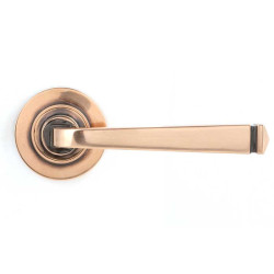 Avon Sprung Lever Door Handle on Round Rose Set - Polished Bronze