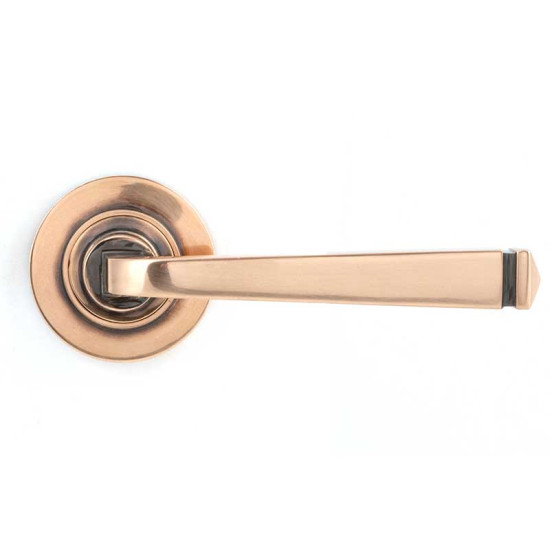 Avon Sprung Lever Door Handle on Round Rose Set - Polished Bronze