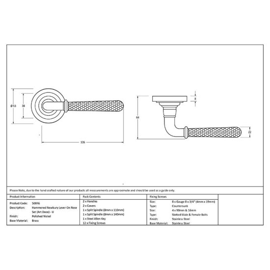 Polished Nickel Hammered Newbury Lever on Art Deco Rose Set - Unsprung