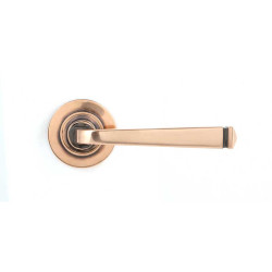 Polished Bronze Avon Lever Door Handle on Round Rose Set - Unsprung
