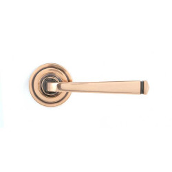 Polished Bronze Avon Lever Door Handle on Art Deco Rose Set - Unsprung