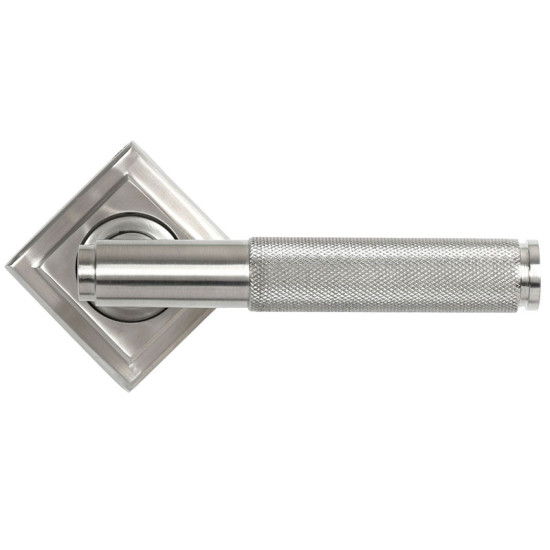 Brompton Unsprung Lever Door Handle on Square Rose Set - Satin Marine Stainless Steel