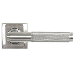 Brompton Unsprung Lever Door Handle on Square Rose Set - Satin Marine Stainless Steel