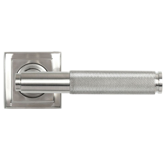Brompton Unsprung Lever Door Handle on Square Rose Set - Satin Marine Stainless Steel