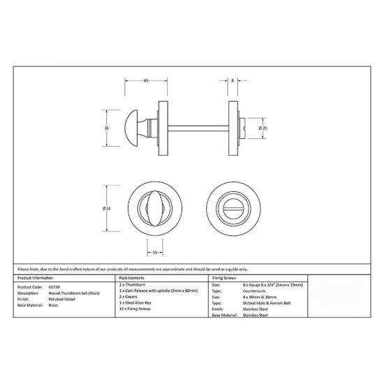 Polished Nickel Round Bathroom Thumbturn Set