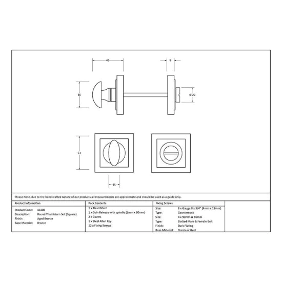 Aged Bronze Square Bathroom Thumbturn Set