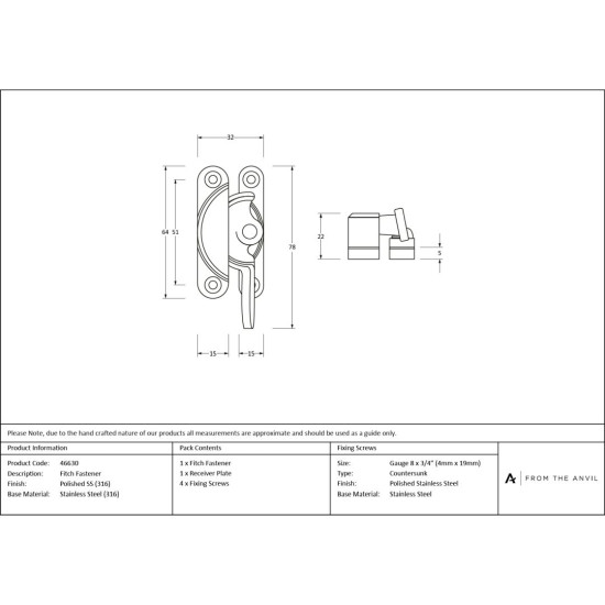 Fitch Fastener - Polished Marine Stainless Steel