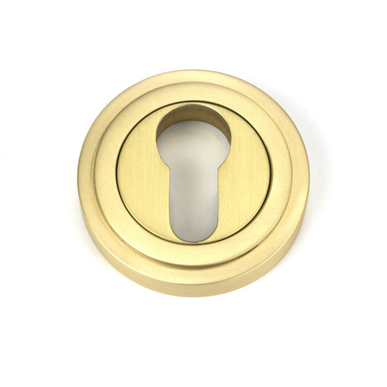 Satin Brass Round Euro Escutcheon (Art Deco)
