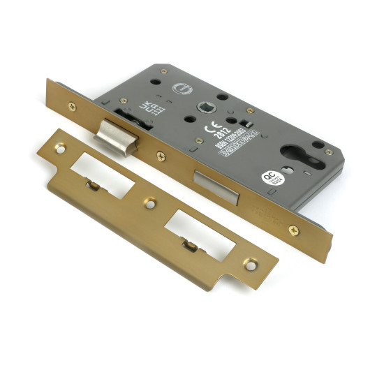 Satin Brass Euro Din Sash Lock - 60mm Backset/72mm Centre